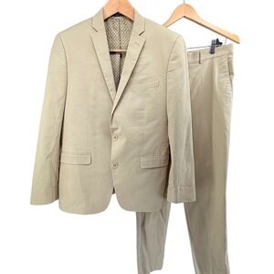 Bar III Slim Fit Mens Tan Cotton Blend 2-Piece Suit coat 42R pants 34W x 32L
